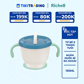 Cốc tập hút, tập uống 3 giai đoạn cho bé RICHELL Nhật AQ phiên bản châu Á | Baby 6m+ 150ml - Xanh dương