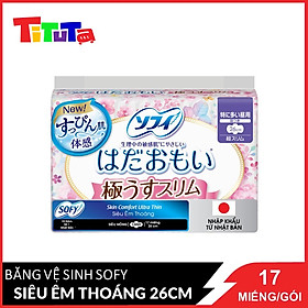 Băng Vệ Sinh Sofy Skin Comfort Ultra Thin 26cm Siêu Êm Thoáng Siêu Mỏng Cánh 17 Miếng