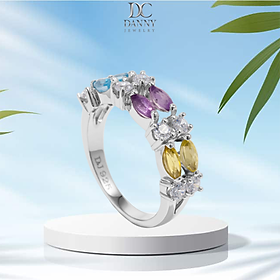 Nhẫn Nữ Danny Jewelry Bạc 925 Xi Rhodium Đính Đá Tourmaline/Amethyst/Lemon Quartz SPLRA964