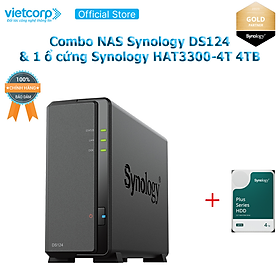 Combo Thiết bị lưu trữ NAS Synology DS124 và 1 Ổ cứng Synology HAT3300-4T Hàng Chính Hãng