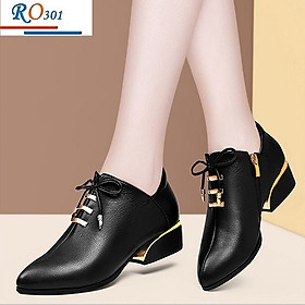 Giày boot nữ cổ thấp 4 phân hàng hiệu rosata hai màu đen trắng ro301