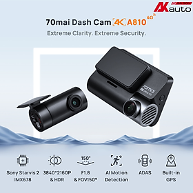 Mua  HÀNG CHÍNH HÃNG-PHIÊN BẢN QUỐC TẾ  Camera Hành Trình 70mai A810 Ghi hình Đồng Thời 2 Mắt Trước Sau  Video Chất Lượng 4K UHD