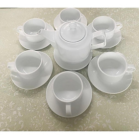 Bộ Ấm Trà Vuông Vai Lõm 600ml Sứ Trắng OHIO
