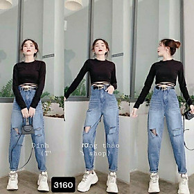 Quần jean baggy dài phối đường rách trẻ tung, QUẦN JEAN DÀI M24