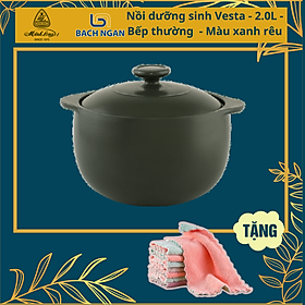 Mua Nồi Sứ Dưỡng Sinh Minh Long - Vesta 2.0 L - dùng cho Bếp Ga  Hồng Ngoại có nắp đậy  tráng men màu sứ xanh rêu  có thể kho cá  hầm cháo - nồi đất