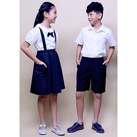 Áo sơ mi đồng phục học sinh nữ tay viền, cổ tròn, có nơ ngực, chất liệu cotton Nhật rất mát DPG008 - 7y