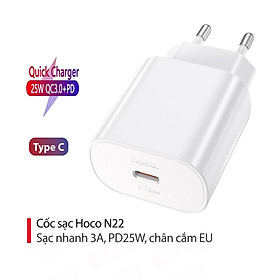 Mua Cốc sạc PD25W Hoco N22 chân tròn 1 cổng Type-C chất liệu cao cấp chống cháy - Hàng chính hãng