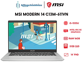 Laptop MSI Modern 14 C13M-611VN i5-1335U | 16GB | 512GB | Intel Iris Xe Graphics | 14' Hàng chính hãng