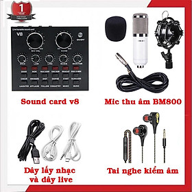 Mua Combo sound card v8 và mic bm800 tặng tai nghe lõi kép sang trọng(3 món)