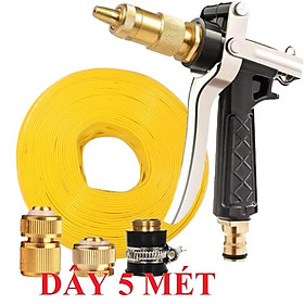 Bộ dây vòi xịt nước rửa xe, tưới cây .tăng áp 3 lần,loại 3m,5m 206236 đầu đồng,cút đồng,nối đồng+ tặng mở chai