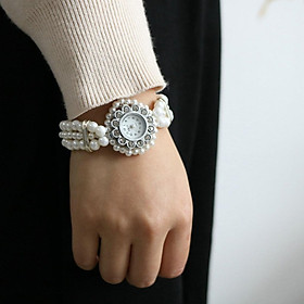 Luxury Women Lady Teens Simulated Pearl Wristband Quartz Watch Bracelet Wristwatch