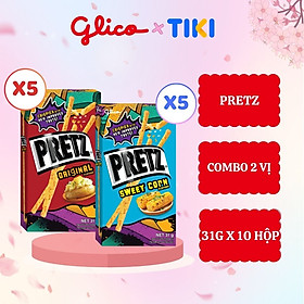 Bánh que nướng giòn mix 2 vị khoai tây và bắp GLICO Pretz (Combo Happy Set E - 5 khoai tây 5 bắp)