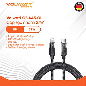 Mua Cáp sạc nam châm chống rối Volwatt GE-A45-CL hàng chính hãng | Cáp Type-C to L PD 27W  LED hiển thị  dài 1.2m – BH 12 tháng