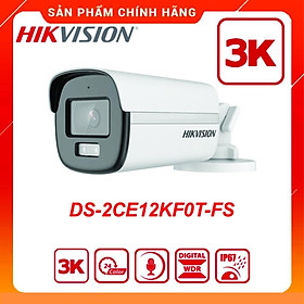 Mua Camera thân trụ ColorVu HD-TVI 3K thế hệ mới có màu ban đêm  hồng ngoại 40m  tích hợp mic HIKVISION DS-2CE12KF0T-FS (Hàng chính hãng)