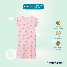 Váy bé gái đầm cánh tiên cho bé gái chất cotton thoáng khí cao cấp họa tiết quả dâu hãng LASAMO mã VAY01