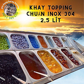 Mua khay đựng topping  thạch bằng inox 304 không gỉ có nắp đậy khay 1/4 - 2 5 lít inox