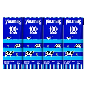 COMBO 6 LỐC SỮA TƯƠI TIỆT TRÙNG VINAMILK 100% ÍT ĐƯỜNG - LỐC 4 HỘP X 180ML