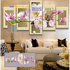 Mua tranh thêu chũ thập hoa lan hồng 5 bức tranh ghép LV3018 chưa thêu