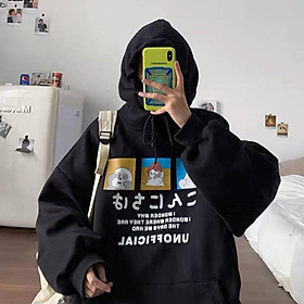 Áo khoác nam nữ nỉ ngoại hoodie tay bí gấu hình vuông