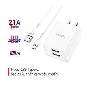 Mua Bộ sạc 2.1A Hoco C89 chân dẹt 2 cổng USB kèm dây Type-C dài 1M cho Android - Hàng chính hãng