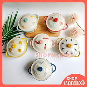 Mua Bát Ăn Dặm Gốm Sứ Hình Nồi Họa Tiết Có Nắp Cho Bé 200ml Shop Mẹ Bí Đỏ
