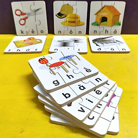 Xếp hình đơn giản cho bé 2 tuổi, ghép puzzle 3-4 mảnh, ghép hình học chữ Tiếng Việt