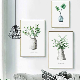 Bộ 3 tranh canvas treo tường Decor Hoa lá phong cách scandinavian - DC040