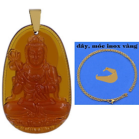 Mặt Phật Đại thế chí 5 cm (size XL) pha lê trà kèm móc và dây chuyền inox vàng, Mặt Phật bản mệnh