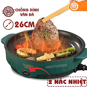 Chảo Nướng Điện Đa Năng Shanban 2 NÂC NHIỆT Size 26CM Chống Dính Vân Đá - BH 12 THÁNG