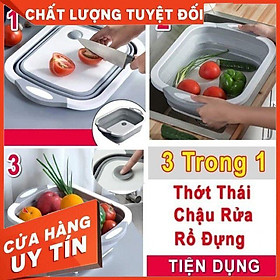 (NHÀ BẾP THÔNG MINH) Chậu gấp gọn kiêm thớt và rổ đựng đa năng loại LỚN 3in1 Đa Năng Tiện Dụng