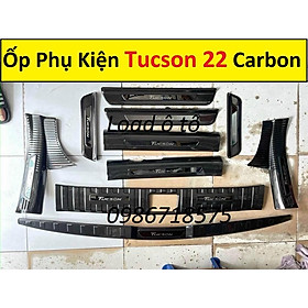 Ốp Bậc Chân, Cốp Sau Carbon Xe Huyndai Tucson 2022-23 Mẫu Vân Carbon Cao Cấp