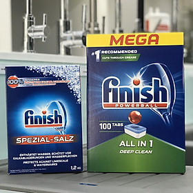 Combo Viên rửa bát Finish All in one 100 viên + Muối Finish 1,2kg