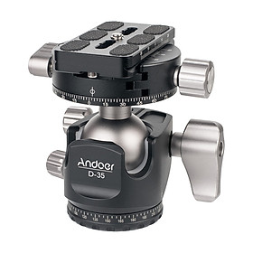 Andoer D-35 Low Profile Double Panoramic Head CNC Machining Aluminum Alloy Ball Head Tripod Head Compatible with Canon