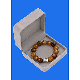 Vòng đeo tay đá Vân Rồng 14 ly cẩn hạt Phật A Di Đà inox bạc VVRNLT14 HỘP NHUNG - hợp mệnh Kim, mệnh Mộc