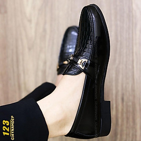 Giày Lười Da Bóng Nam Giá Rẻ -Tăng Chiều Cao 3cm - Mã L157 Màu Đen - Hàng VN