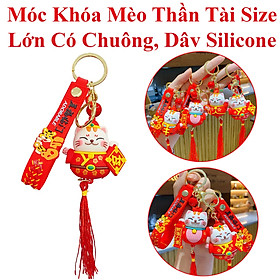 Móc Khóa Mèo Thần Tài Size Lớn Có Chuông, Dây Silicone Và Phụ Kiện
