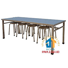 Mua Bàn ăn inox công nhân có móc treo ghế