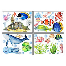 4pcs  Fish Wall Decals Sea  Tropical Creatures Bathroom Stickers