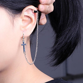 Bông tai unisex dáng dây chuyền xích đơn chữ thập khóa hai đầu độc lạ