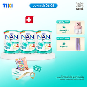 Bộ 3 lon Sữa bột Nestlé NAN OPTIPRO PLUS 4 800g/lon với 5HMO Giúp tiêu hóa tốt + Tăng cường đề kháng (Bé 2-6 tuổi) - Tặng Bảng ghép hình cá sấu có ốp lưng i