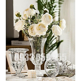 Bình bông lọ hoa thủy tinh cao cấp dáng hoa loa kèn có chân đế trang trí phòng khách