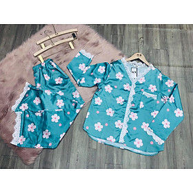 Đồ Bộ Lụa Tơ Tằm Hoa Phối Ren