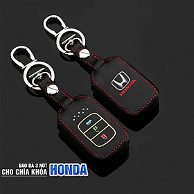 Cho xe Honda, bao da chìa khóa ô tô 3 nút dạ quang kiêm móc khóa chất liệu da, Inox MIHOCO Honda 3N/ Hàng chính hãng