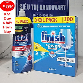 Combo Dầu làm bóng finish 800ml+Viên rửa bát Finish All in one 100v dùng cho Máy rửa bát