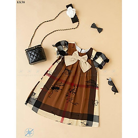 Đầm váy babydoll caro mùa hè cho bé gái phong cách Hàn Quốc từ 12-35kg chất lụa mango mềm mịn mát