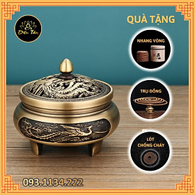Lư xông trầm hương bằng đồng khắc rồng phượng,đôn đế chọn mẫu đúc đồng nguyên khối ưu đãi combo nhang vòng/ trầm nụ đồ thờ cúng cao cấp
