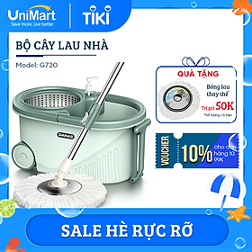 Bộ Cây Lau Nhà Tự Vắt Khô Damas G720 - Chổi Lau Xoay 360 Độ Giặt Sạch Vắt Khô Nhanh Chóng - Thiết Kế Nâng Cấp Bổ Sung Tay Kéo Giúp Di Chuyển Dễ Dàng - Chất Liệu Nhựa PP Cao Cấp Chống Mài Mòn Gia Tăng Thời Gian Sử Dụng - Hàng Chính Hãng