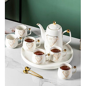 BỘ ẤM CHÉN SỨ VÂN HỌA TIẾT KHAY TRÒN