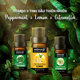 Combo 3 tinh dầu nguyên chất nomad: tinh dầu bạc hà + tinh dầu chanh + tinh dầu sả tươi