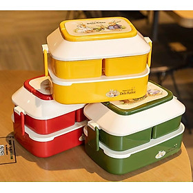 Mua Hộp cơm 3 ngăn 2 tầng kèm muỗng nĩa - màu ngẫu nhiên ( TẶNG MÓC KHÓA GỖ)